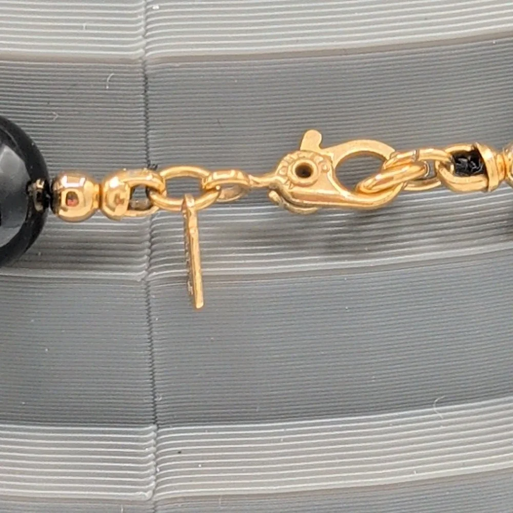 Vintage‎ Monet Black Beaded Choker Necklace Gold Tone Spacers 15
